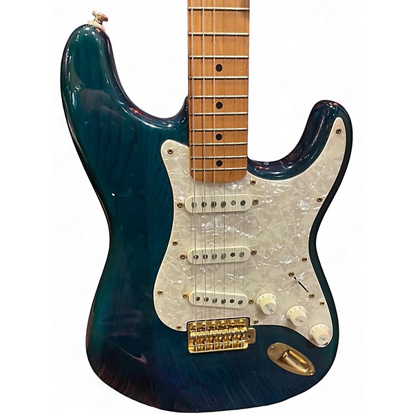 Used Squier DUO TONE Sapphire Blue Trans Solid Body Electric Guitar