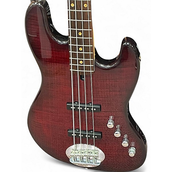 Used Lakland USA Series 44-AJ Apple Red Transparent Electric Bass Guitar