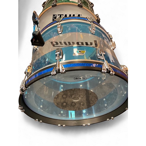 Used Ludwig 3 Piece Vistalite 50th Anniversary Fab 3-Piece Shell Pack Blue/Clear/Blue Drum Kit