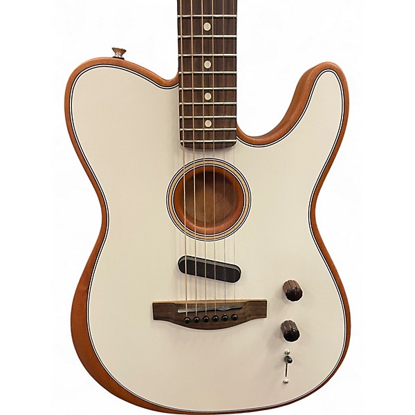 Used Fender Acoustasonic Player Telecaster Atomic White Acoustic Electric Guitar