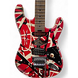 Used EVH Striped Series Frankie Red with Black and White Stripes Solid Body Electric Guitar
