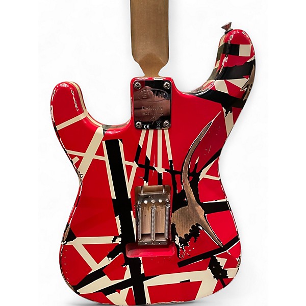 Used EVH Striped Series Frankie Red with Black and White Stripes Solid Body Electric Guitar