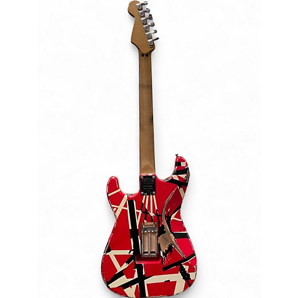 Used EVH Striped Series Frankie Red with Black and White Stripes Solid Body Electric Guitar