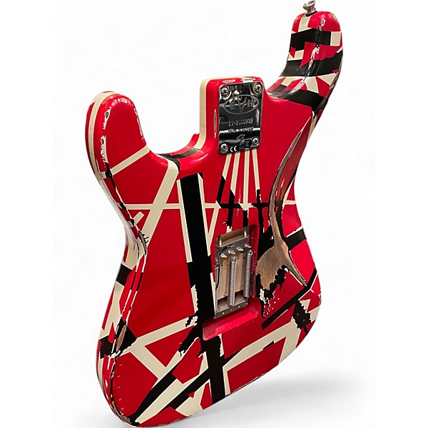 Used EVH Striped Series Frankie Red with Black and White Stripes Solid Body Electric Guitar