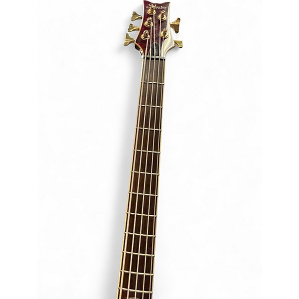Used Schecter Guitar Research Stiletto Elite 5 String Crimson Red Trans Electric Bass Guitar