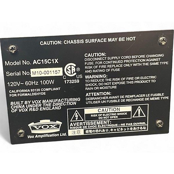 Used VOX AC15C1X 15W 1x12 Tube Guitar Combo Amp