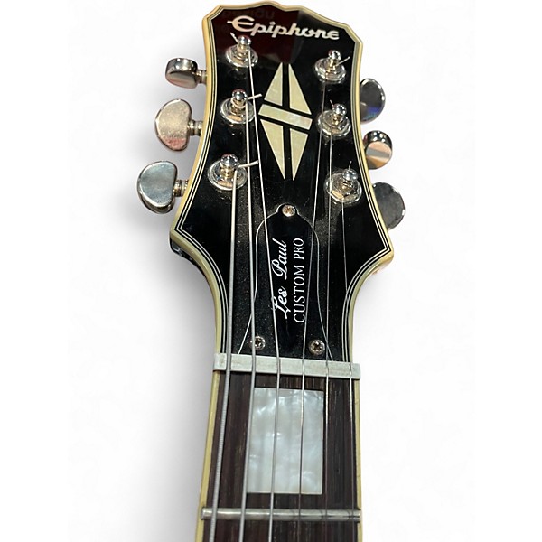 Used Epiphone Les Paul Custom Pro Black and Silver Solid Body Electric Guitar