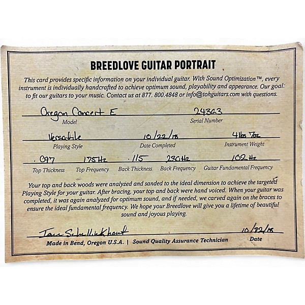 Used Breedlove OREGON CONCERT E Natural Acoustic Electric Guitar