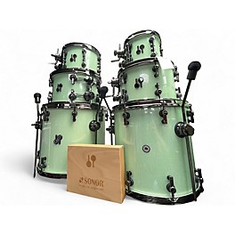 Used SONOR 7 Piece S2Q Medium Maple Kit Mint Green Sparkle Drum Kit