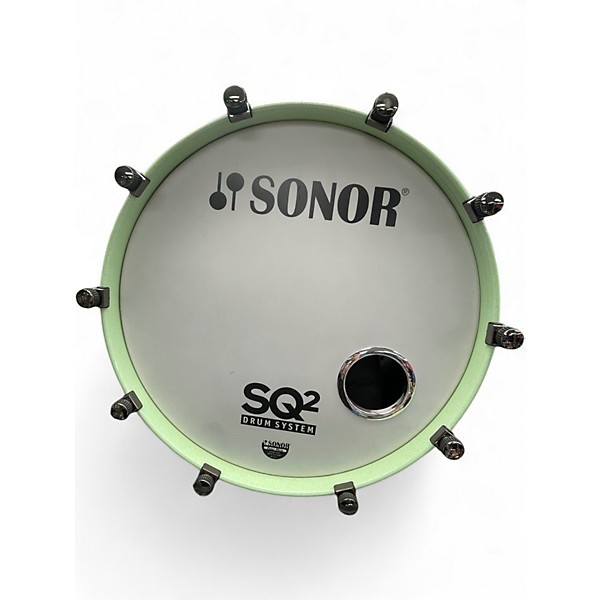 Used SONOR 7 Piece S2Q Medium Maple Kit Mint Green Sparkle Drum Kit