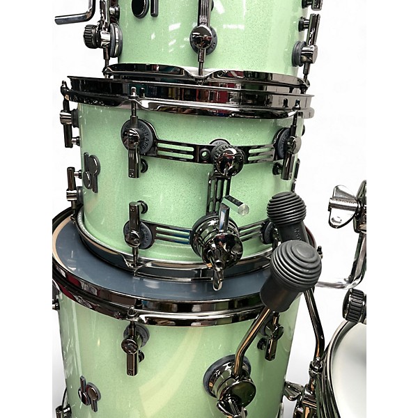Used SONOR 7 Piece S2Q Medium Maple Kit Mint Green Sparkle Drum Kit
