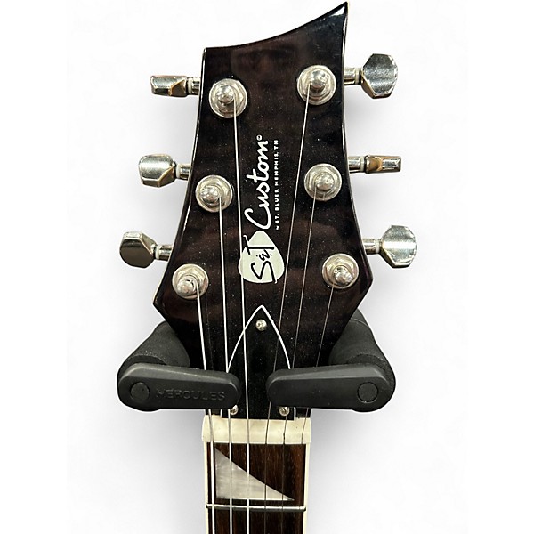 Used S&t Custom Guitar Double Cut Trans Black Solid Body Electric Guitar