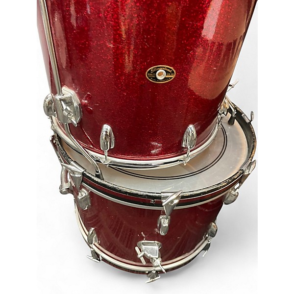 Vintage 1960s Slingerland 3 Piece Bop Red Sparkle Drum Kit