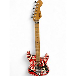 Used EVH Striped Series Frankie Red with Black and White Stripes Solid Body Electric Guitar