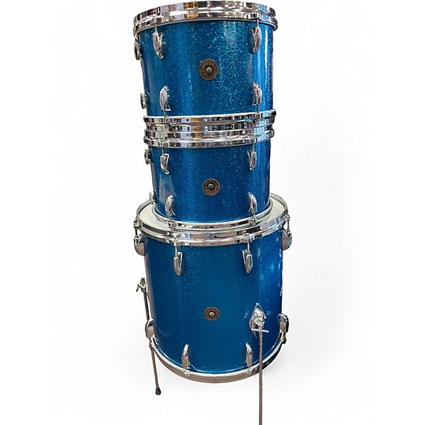 Vintage 1960s Gretsch Drums 4 Piece ROCK AND ROLL ROUND BADGE BLUE SPARKLE Drum Kit