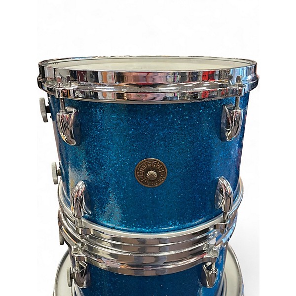 Vintage 1960s Gretsch Drums 4 Piece ROCK AND ROLL ROUND BADGE BLUE SPARKLE Drum Kit