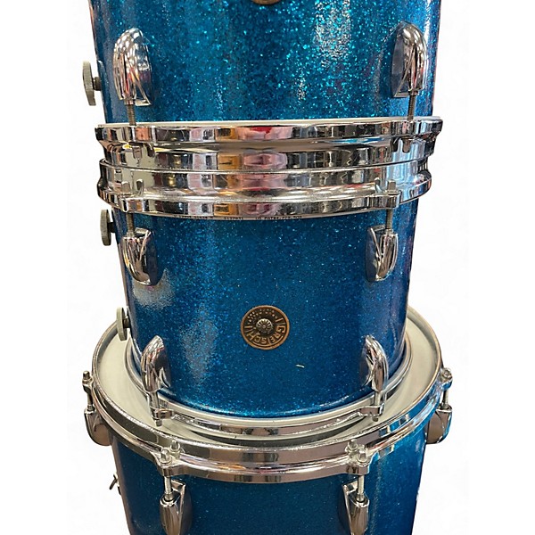 Vintage 1960s Gretsch Drums 4 Piece ROCK AND ROLL ROUND BADGE BLUE SPARKLE Drum Kit