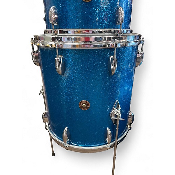 Vintage 1960s Gretsch Drums 4 Piece ROCK AND ROLL ROUND BADGE BLUE SPARKLE Drum Kit