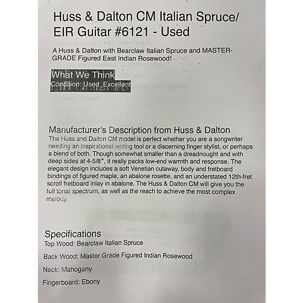 Used Huss & Dalton CM ITALIAN SPRUCE Natural Acoustic Guitar
