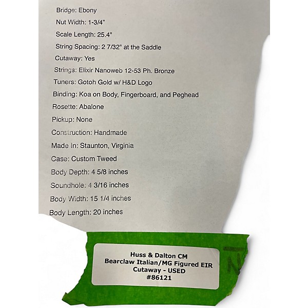 Used Huss & Dalton CM ITALIAN SPRUCE Natural Acoustic Guitar