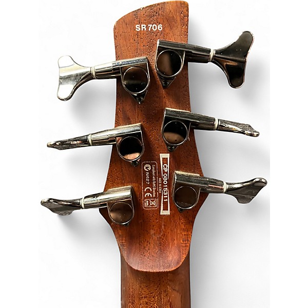 Used Ibanez SR706 6 String Trans Black Electric Bass Guitar