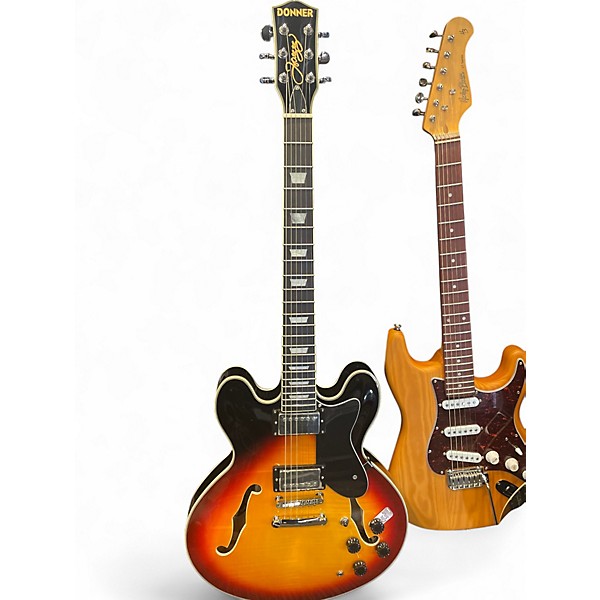 Used Donner djp1000 3 Color Sunburst Hollow Body Electric Guitar