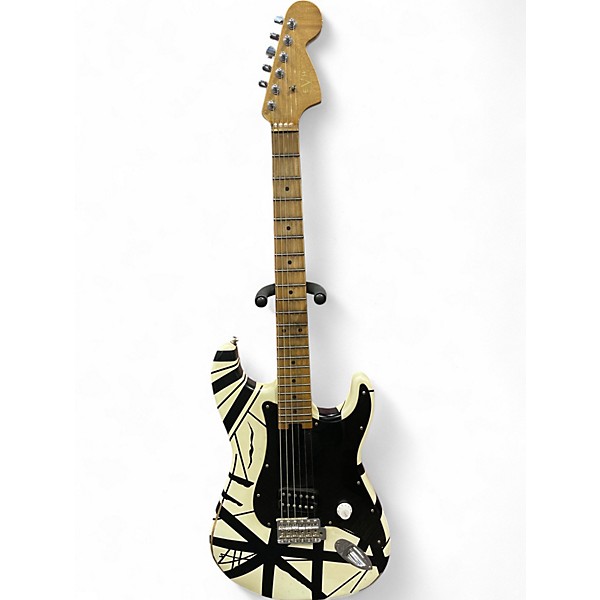 Used EVH Striped Series White with black stripes Solid Body Electric Guitar