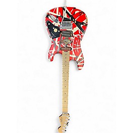 Used EVH Striped Series Frankie Red with Black and White Stripes Solid Body Electric Guitar