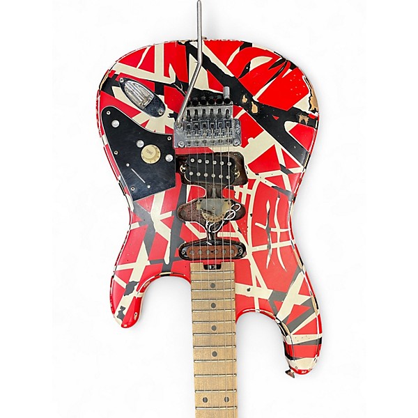 Used EVH Striped Series Frankie Red with Black and White Stripes Solid Body Electric Guitar