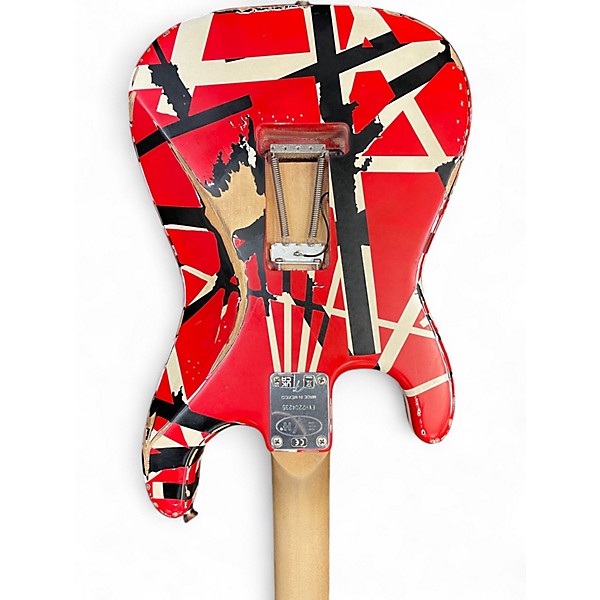 Used EVH Striped Series Frankie Red with Black and White Stripes Solid Body Electric Guitar