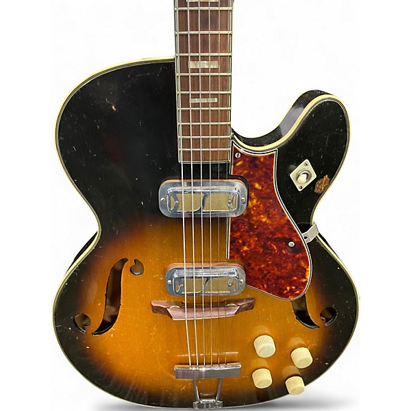 Vintage 1960s Harmony Meteor Vintage Sunburst Hollow Body Electric Guitar