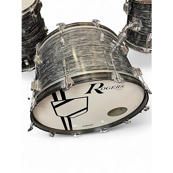 Used Rogers 3 Piece Vintage 1960's Powertone Black Oyster Drum Kit