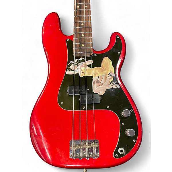 Used Fender Standard Precision Bass Chrome Red Electric Bass Guitar