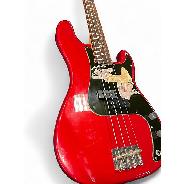 Used Fender Standard Precision Bass Chrome Red Electric Bass Guitar