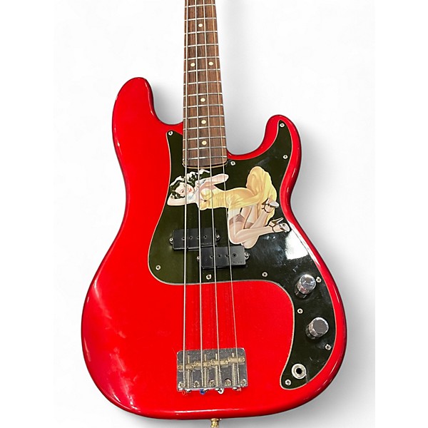 Used Fender Standard Precision Bass Chrome Red Electric Bass Guitar
