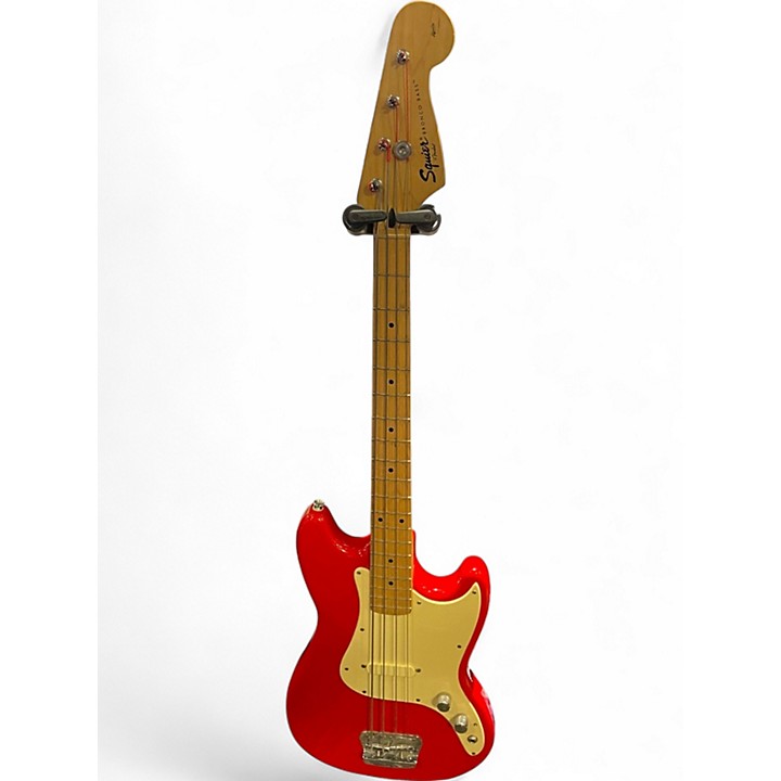 Used Squier Bronco Candy Apple Red Electric Bass Guitar