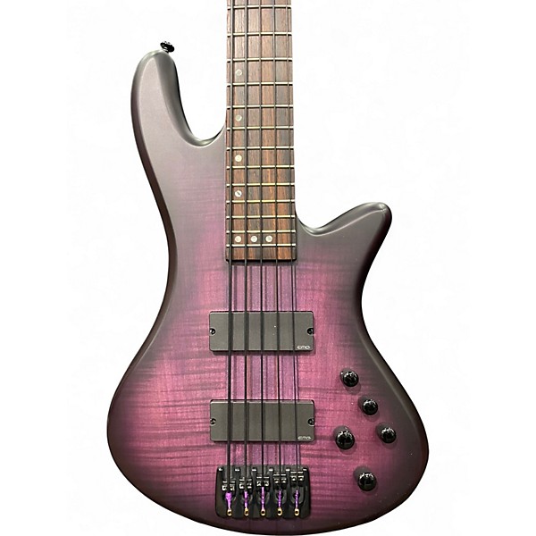 Used Schecter Guitar Research Stiletto Studio 5 String Trans Purple Electric Bass Guitar