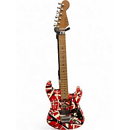 Used EVH Striped Series Frankie Red with Black and White Stripes Solid Body Electric Guitar