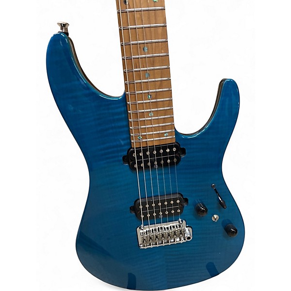 Used Ibanez MM7 TAB Martin Miller Signature Transparent Aqua Blue Solid Body Electric Guitar