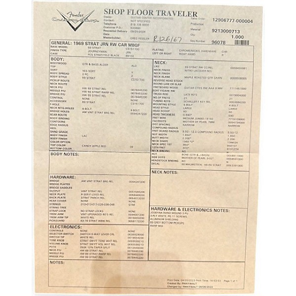 Used 2023 Fender 1969 MSTRBLT GREG FESSLER JRN REL STRAT Candy Apple Red Solid Body Electric Guitar