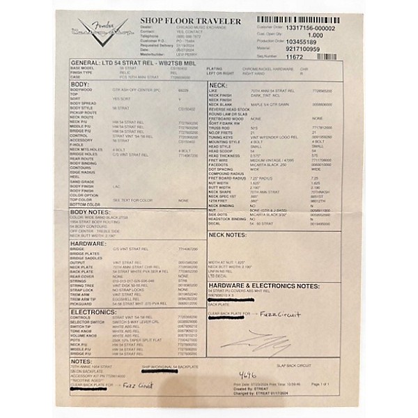 Used 2024 Fender MSTBLT LEVI PERRY 1954 STRAT RELIC W/FUZZ 2 Tone Sunburst Solid Body Electric Guitar