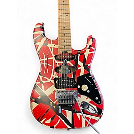 Used EVH Striped Series Frankie Red with Black and White Stripes Solid Body Electric Guitar