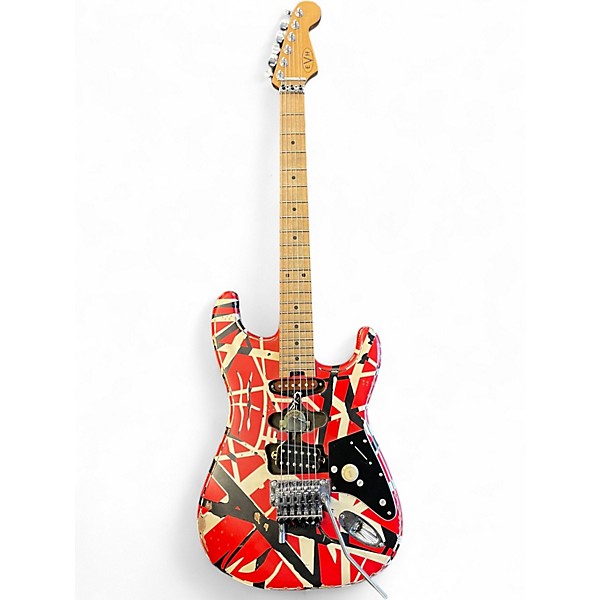 Used EVH Striped Series Frankie Red with Black and White Stripes Solid Body Electric Guitar