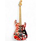 Used EVH Striped Series Frankie Red with Black and White Stripes Solid Body Electric Guitar