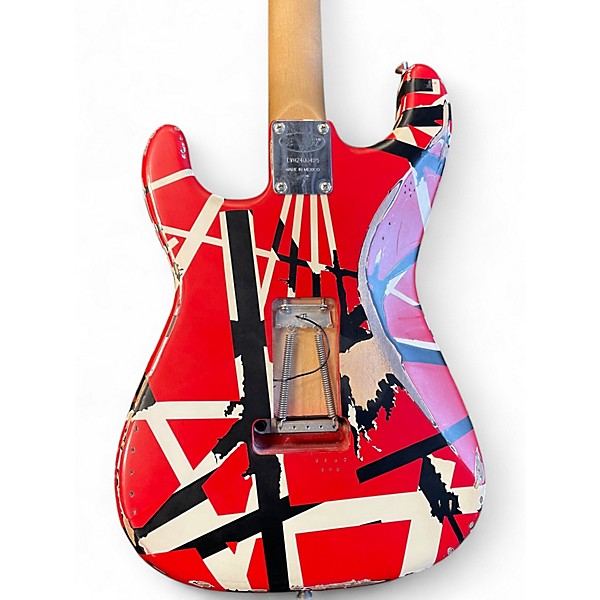 Used EVH Striped Series Frankie Red with Black and White Stripes Solid Body Electric Guitar