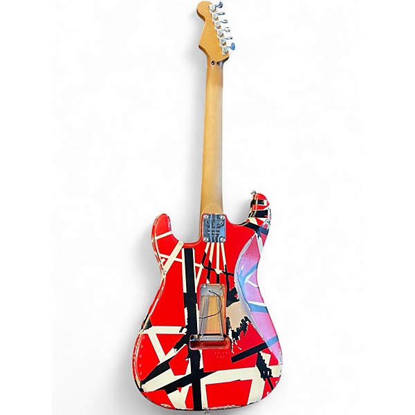 Used EVH Striped Series Frankie Red with Black and White Stripes Solid Body Electric Guitar