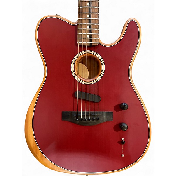Used Fender American Acoustasonic Telecaster Crimson Red  Acoustic Electric Guitar
