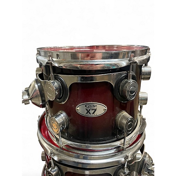 Used PDP by DW 5 Piece X7 5 Piece Kit Red to Black Fade Drum Kit