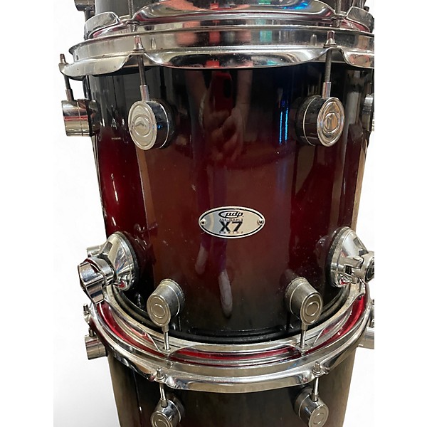 Used PDP by DW 5 Piece X7 5 Piece Kit Red to Black Fade Drum Kit