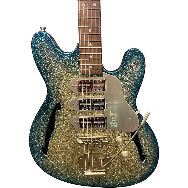 Used Bilt Guitars Volare Custom Blue Sparkle Flake Burst Hollow Body Electric Guitar